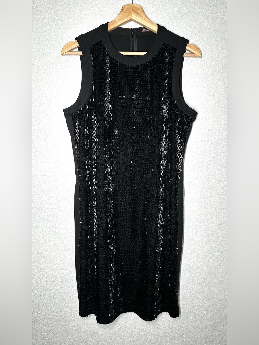 J. McLaughlin "Christian" Black Embellished Sequin Front Sheath Dress Size M